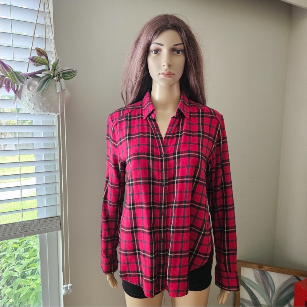 Wilfred Free button down shirt Small red plaid long sleeves